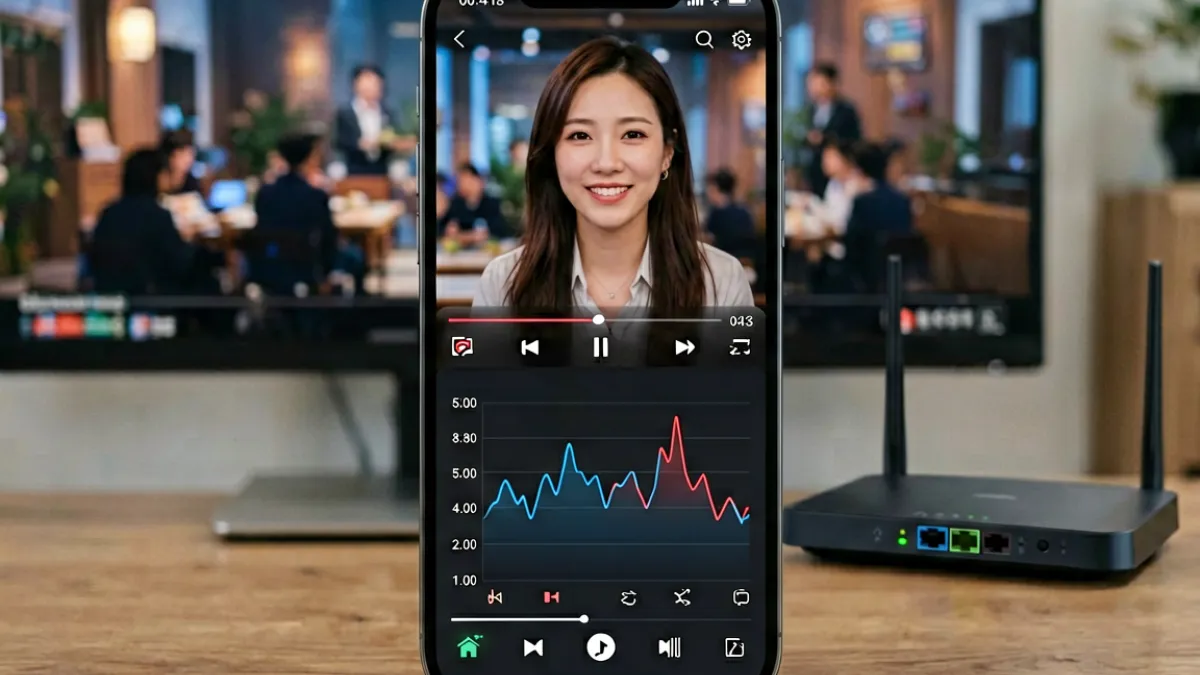 蜜桃811TV直播APP下载流畅度测试场景，显示网络波动时播放器缓冲状态与码率曲线图表