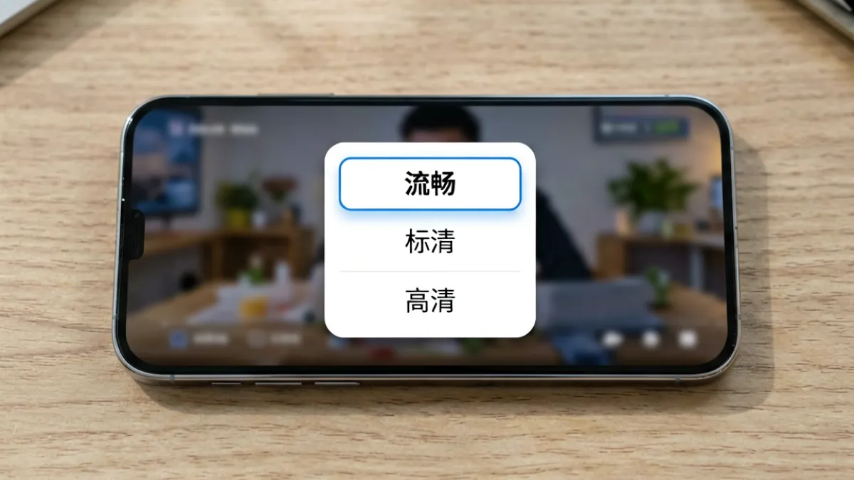 蜜桃811TV直播APP下载画质自适应功能演示，手机屏幕显示流畅与高清两档切换界面