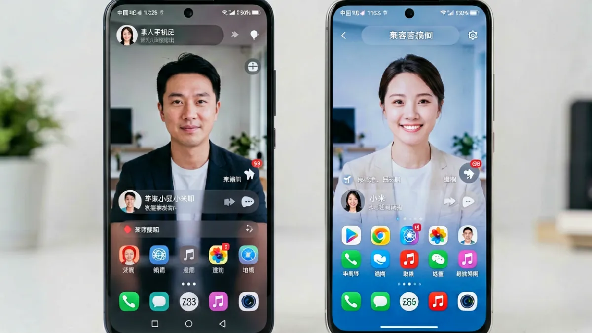 蜜桃811TV直播APP下载 - 蜜桃811TV直播APP在华为HarmonyOS与小米MIUI手机上同屏运行的实际界面截图，展示不同版本的适配差异